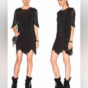Ulla Johnson Womens Delphine in Raven Black Eyelet Lace Silk Dress